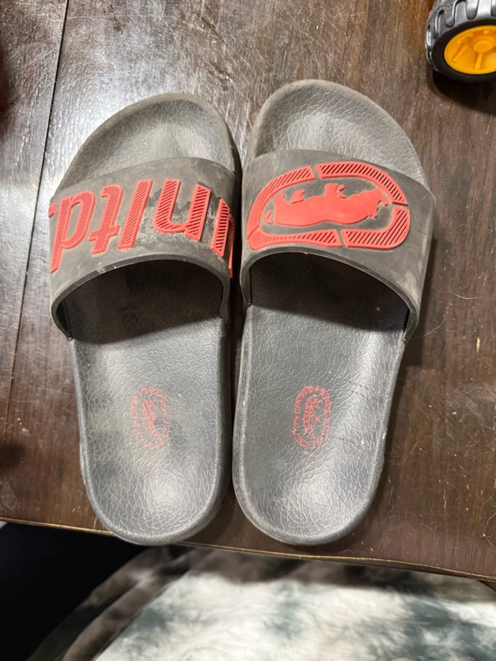 Kids Black and Red Slide Sandals with Logo Accent